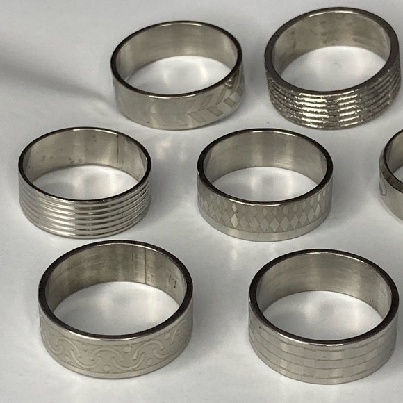 NEW Lot of 11 Stainless Steel Silver Statement Band Rings Size 7-11 - Picture 4 of 4